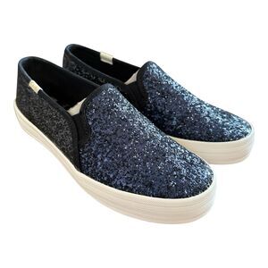 Kate Spade New York Keds Women's Shoes Sz 5 Navy Blue With Glitter Slip Ons
